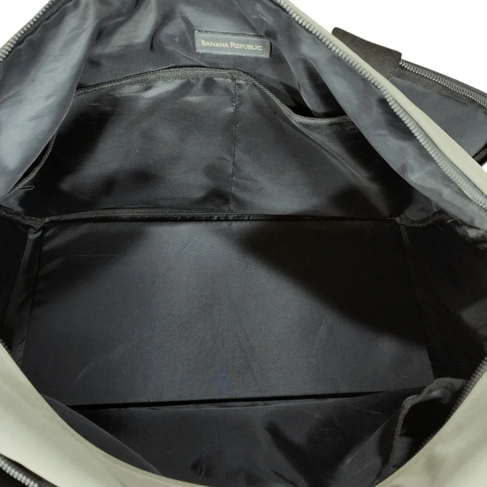 Vtg Banana Republic Duffle Bag Weekender Nylon Canvas Leather Large Travel Black